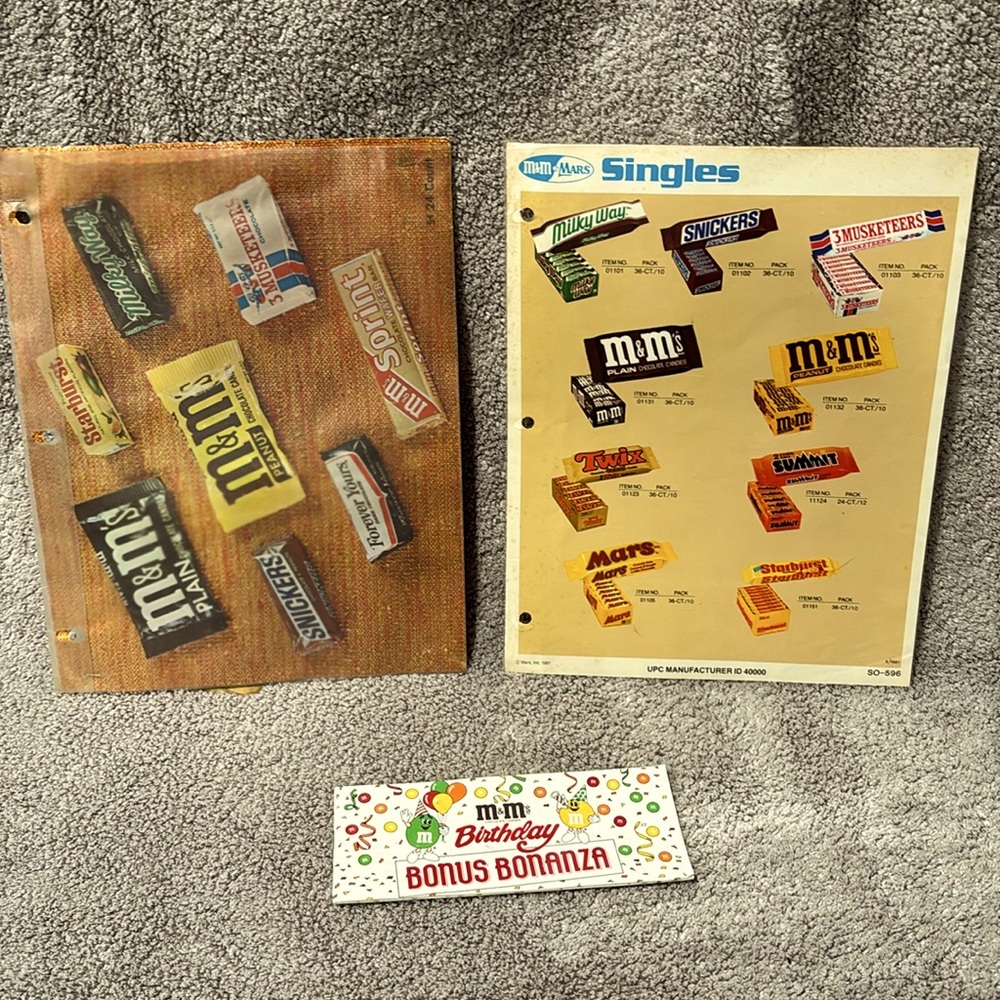 M&M mars  display card & birthday coupon book from 1991
